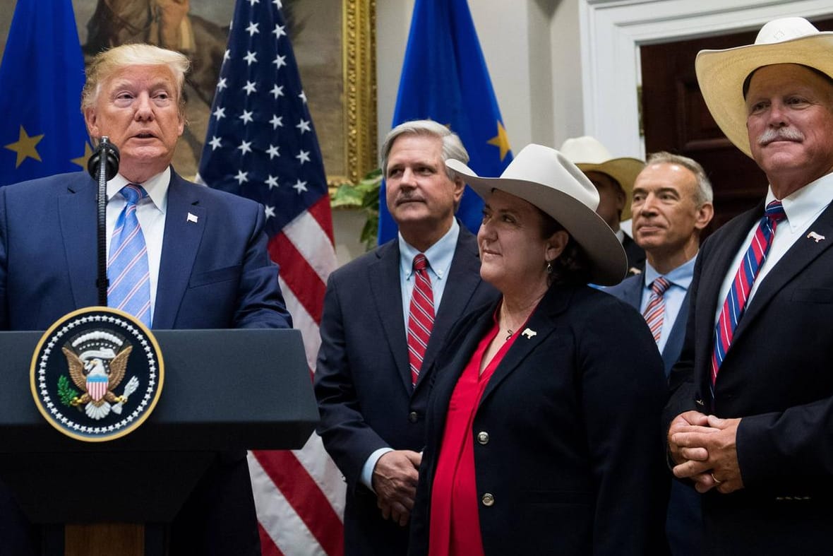 US-Präsident Trump mit Fleischproduzenten im Weißen Haus: "Insgesamt werden die zollfreien Exporte von 150 Millionen Dollar auf 420 Millionen Dollar steigen".