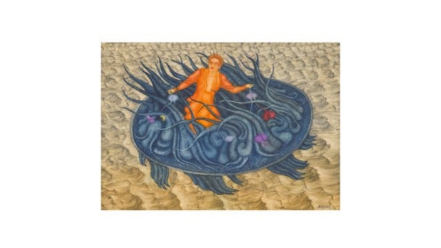 Das Werk "Das fliegende Klassenzimmer, 1997" von Arik Brauer ist in der Ausstellung "Arik Brauer. Das Werk "Das fliegende Klassenzimmer, 1997" von Arik Brauer ist in der Ausstellung "Arik Brauer.