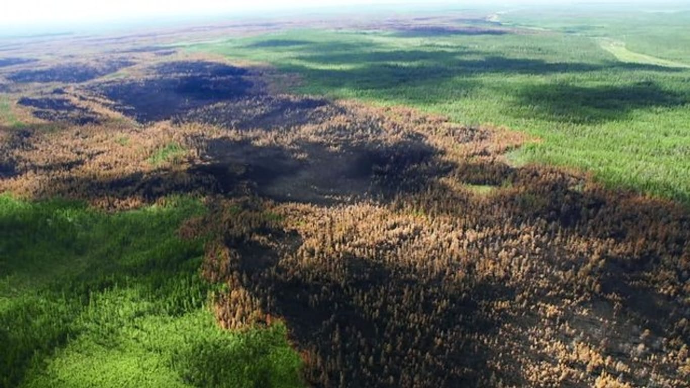 Das Standbild eines Videos zeigt den dramatischen Wald- und Flächenbrand in der Region Krasnojarsk.