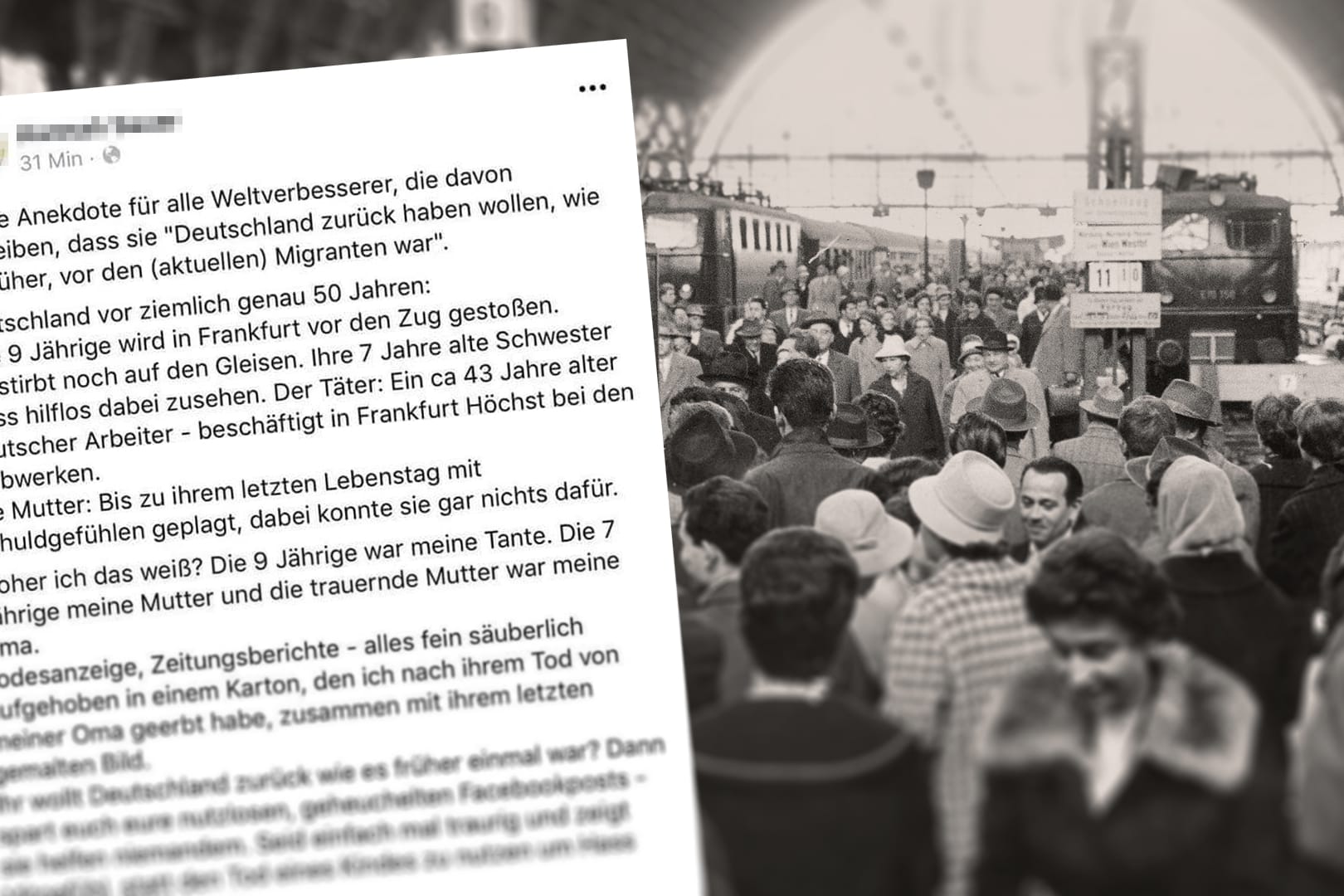 Kind vor den Zug gestoßen? Es gibt keine Belege für einen auf Facebook geschilderten Vorfall in Frankfurt (Main), der sich vor ziemlich genau 50 Jahren ereignet haben soll.