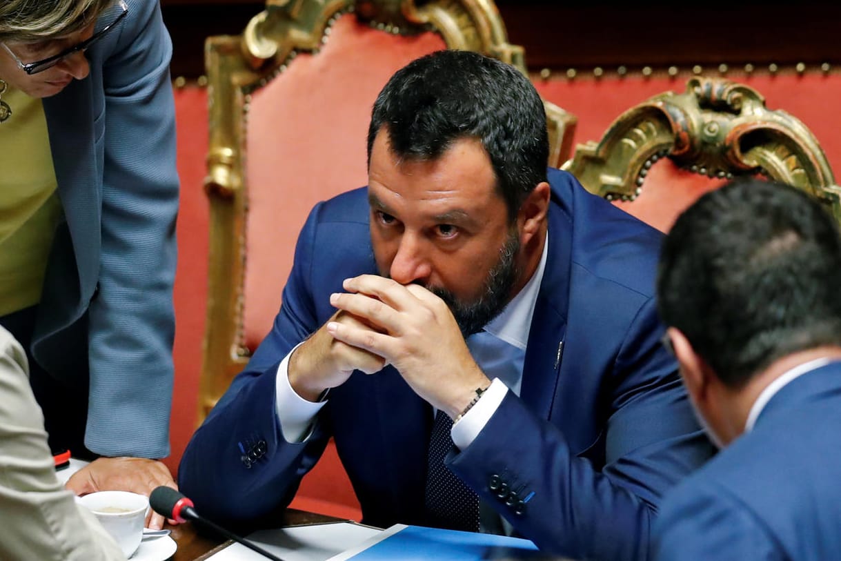 Italiens Innenminister und Chef der rechten Lega, Matteo Salvini: Er hatte ein Votum der Fünf-Sterne-Bewegung im Senat gegen ein von der Lega unterstütztes Bahnprojekt zum Anlass genommen, die Koalition für arbeitsunfähig zu erklären.