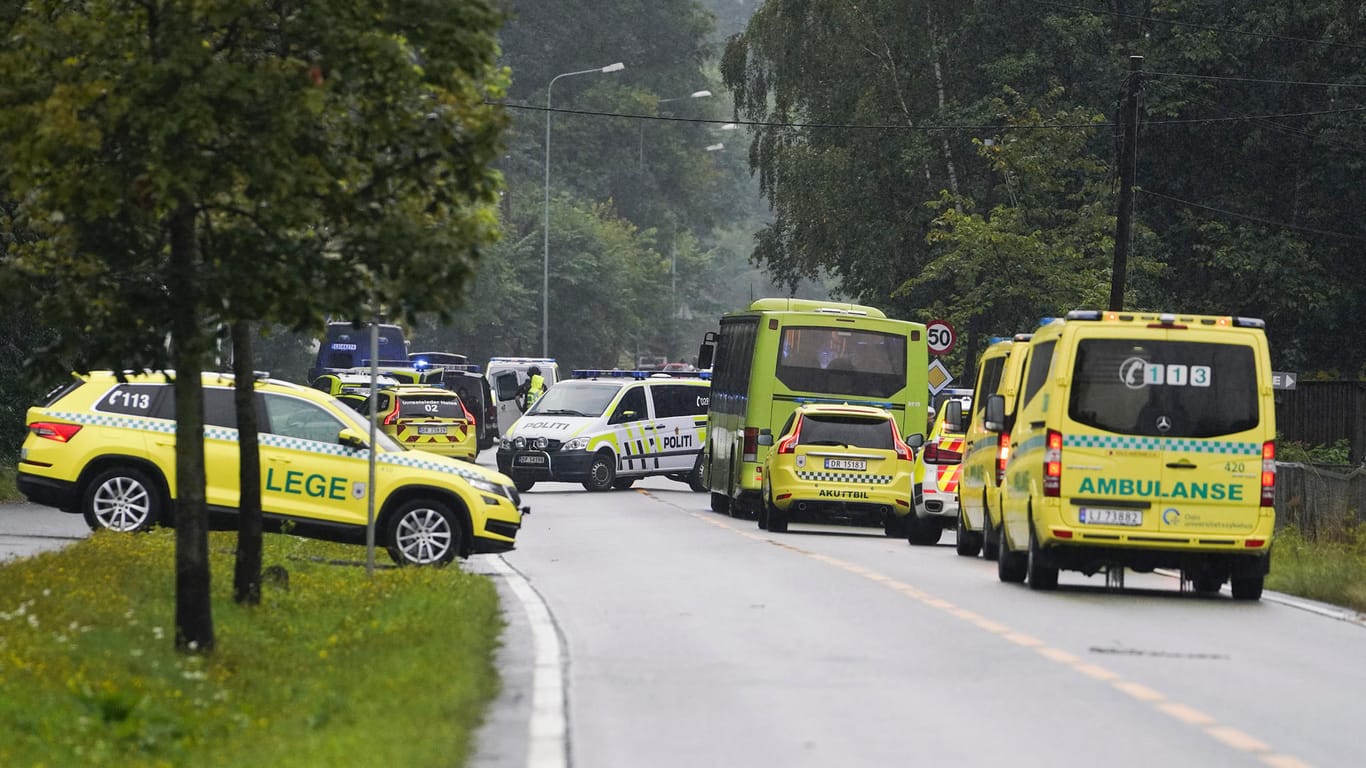 Einsatzfahrzeuge am Tatort in der Stadt Baerum: Ein Mann wollte hier offenbar einen Terroranschlag begehen.