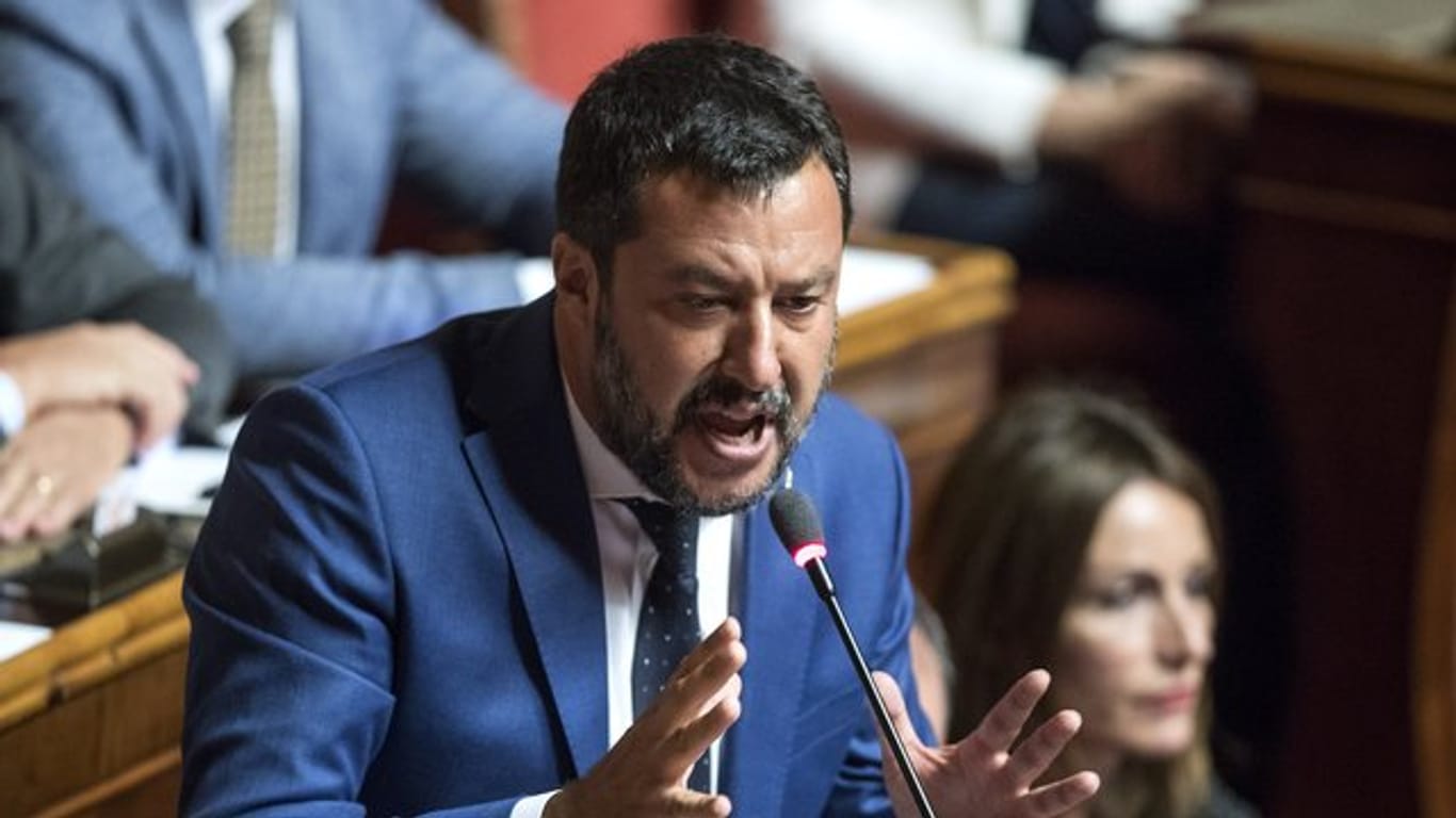 Matteo Salvini, Innenminister von Italien, während seiner Rede im Senat.