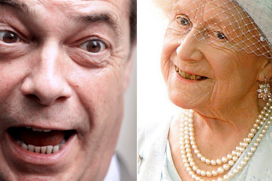 Nigel Farage und "Queen Mum": Der Brexit-Befürworter hat die Mutter der britischen Königin beleidigt, außerdem ihren Sohn und ihren Enkel.