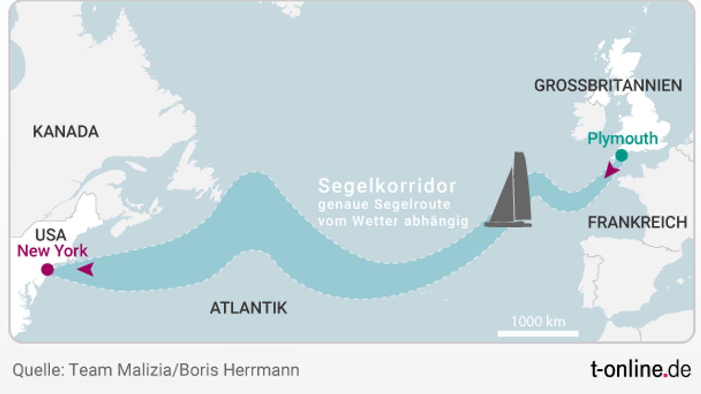 Mit dem Segelschiff: Auf dieser Route reist Greta Thunberg über den Atlantik.