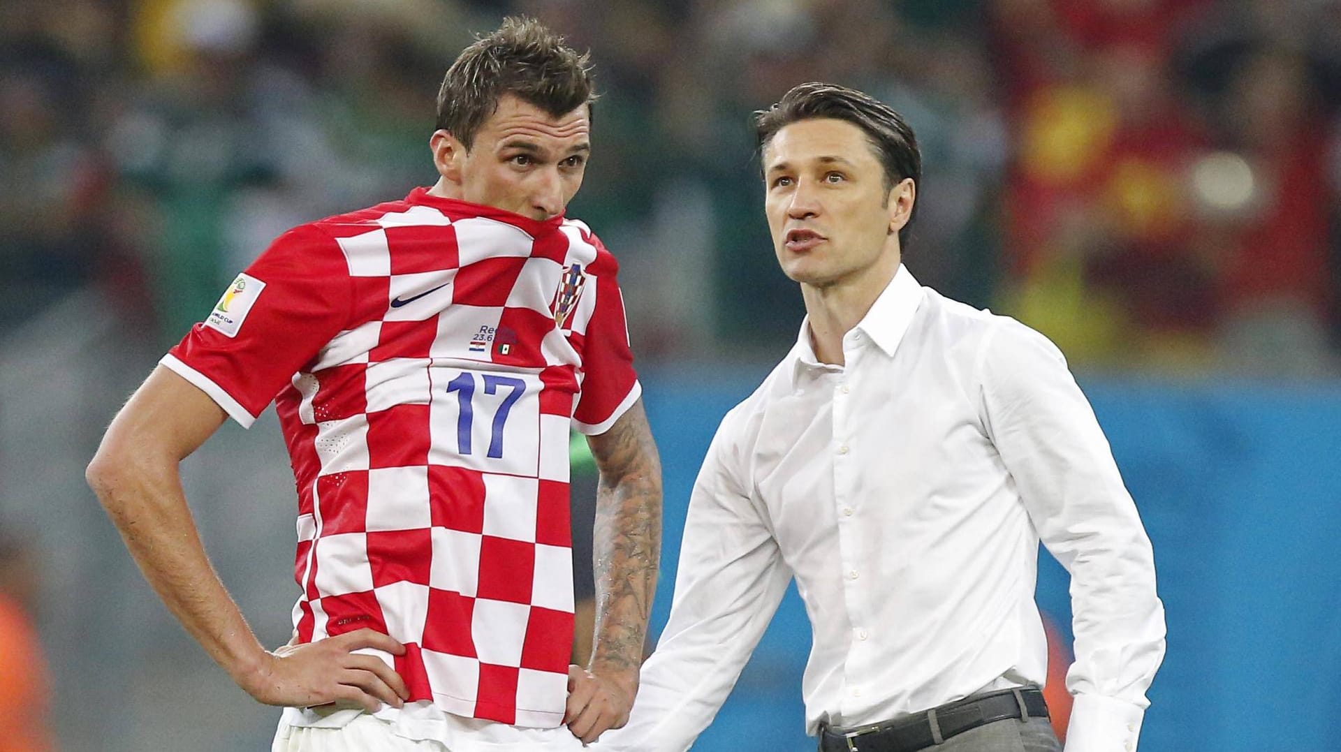 Mario Mandzukic mit Niko Kovac bei der WM 2014: Der Stürmer wäre für den Bayern-Trainer ein weiterer Vertrauter im Kader.