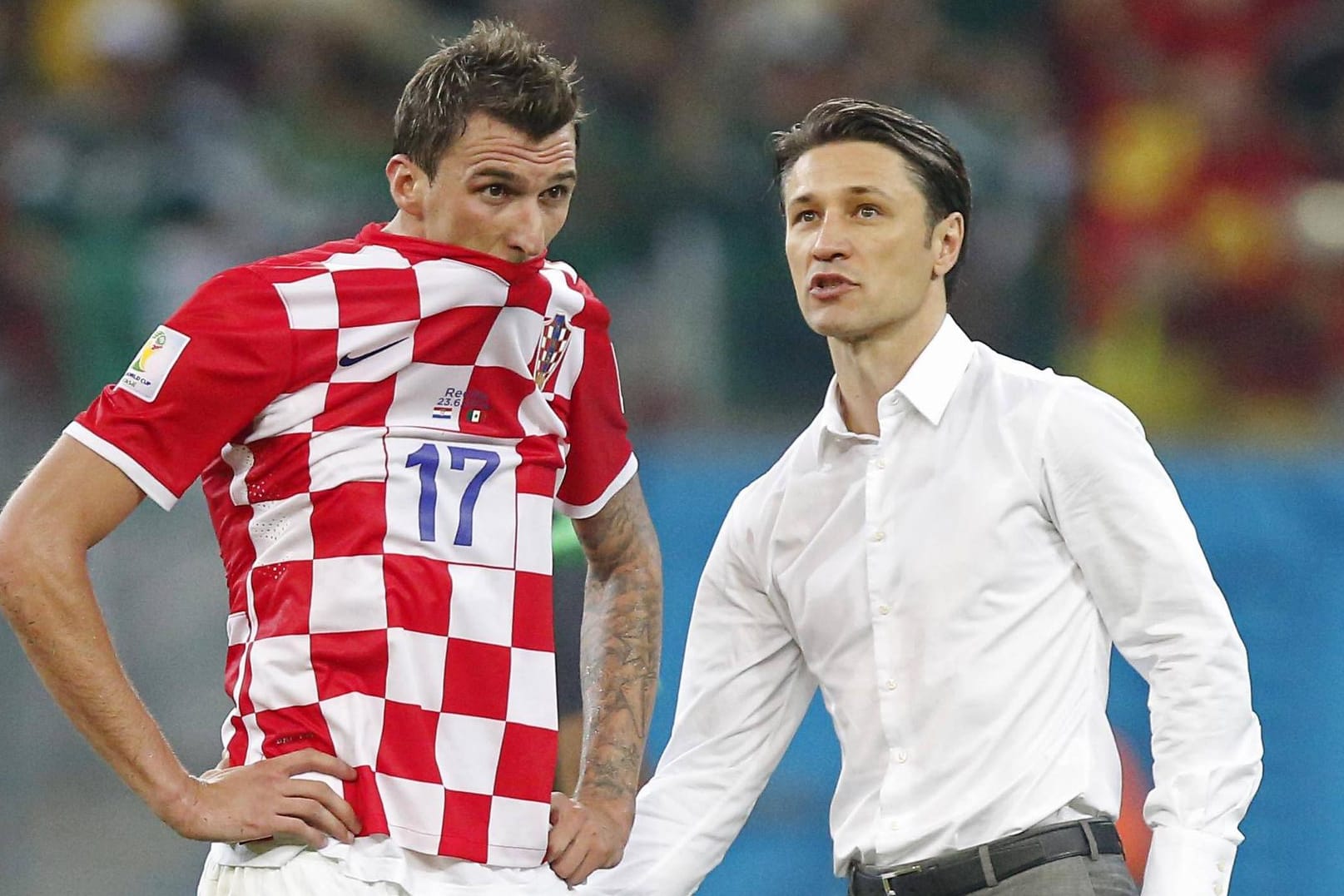 Mario Mandzukic mit Niko Kovac bei der WM 2014: Der Stürmer wäre für den Bayern-Trainer ein weiterer Vertrauter im Kader.