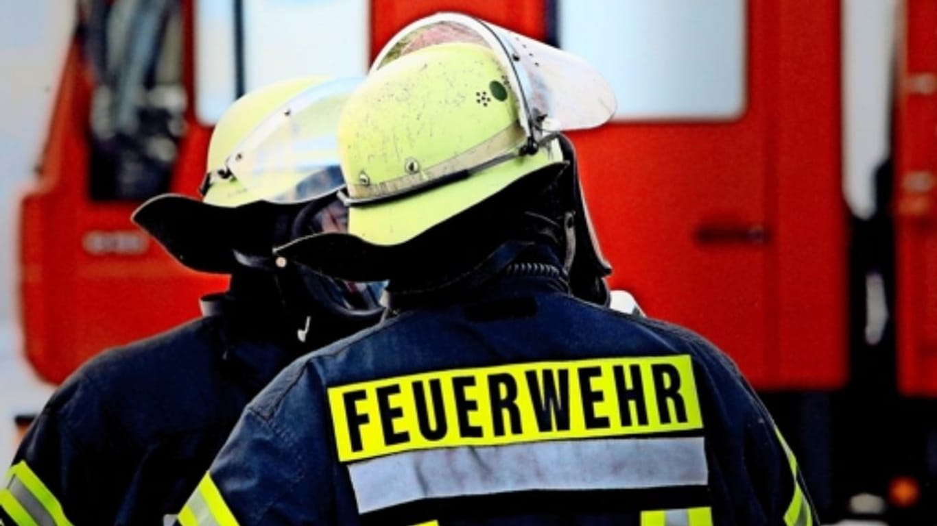 Feuerwehrmänner im Einsatz: Im Hardtwald bei Karlsruhe brannte am frühen Freitagmorgen eine Waldarbeiterhütte.