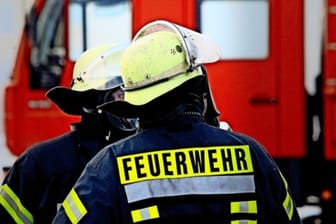 Feuerwehrmänner im Einsatz: Im Hardtwald bei Karlsruhe brannte am frühen Freitagmorgen eine Waldarbeiterhütte.