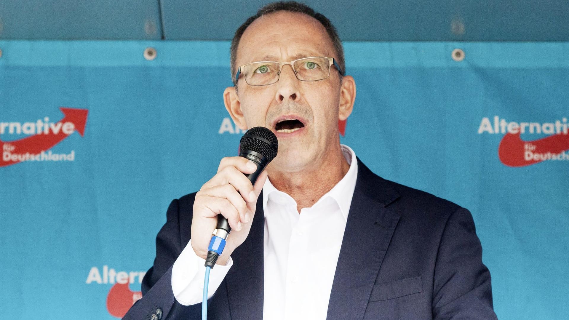 Jörg Urban, Landesvorsitzender der sächsischen AfD, bei einer Wahlkampfveranstaltung.