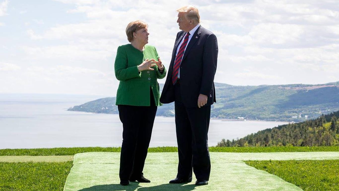 Donald Trump und Angela Merkel auf dem G7-Gipfel in Kanada 2018: Auch in Biarritz treffen die Kanzlerin und der US-Präsident aufeinander.