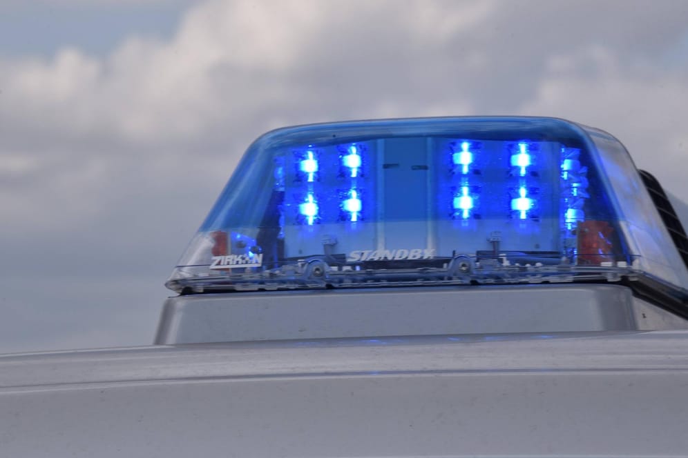 Blaulicht an einem Polizeiwagen: Die Leichen wurden in einer Wohnung in einem Mehrfamilienhaus gefunden. (Symbolbild)
