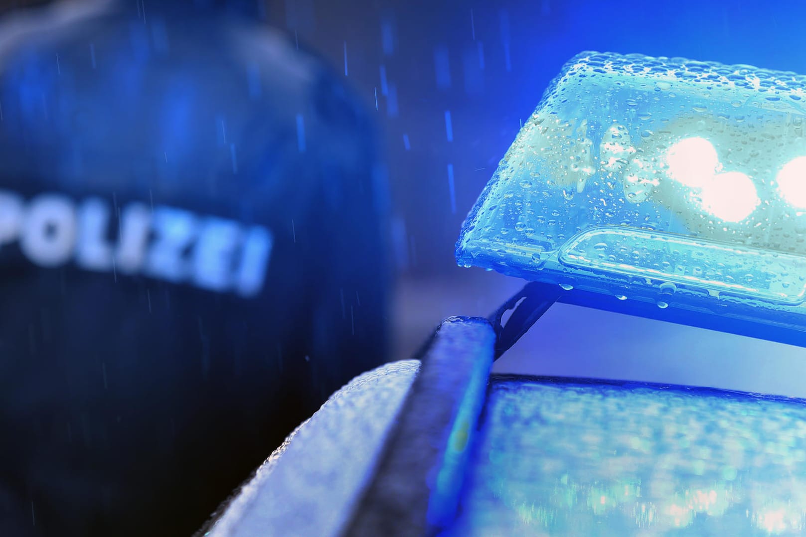 Ein Polizist vor einem Streifenwagen (Symbolbild): Die Polizei ist gegen eine Sprengstoff-Plattform vorgegangen.