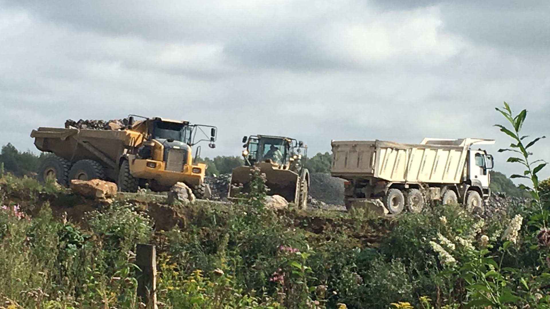 Bagger im Einsatz: Um mehr Platz für nicht verwertbares Material aus dem Kalkabbau zu schaffen, soll eine Halde erweitert werden.