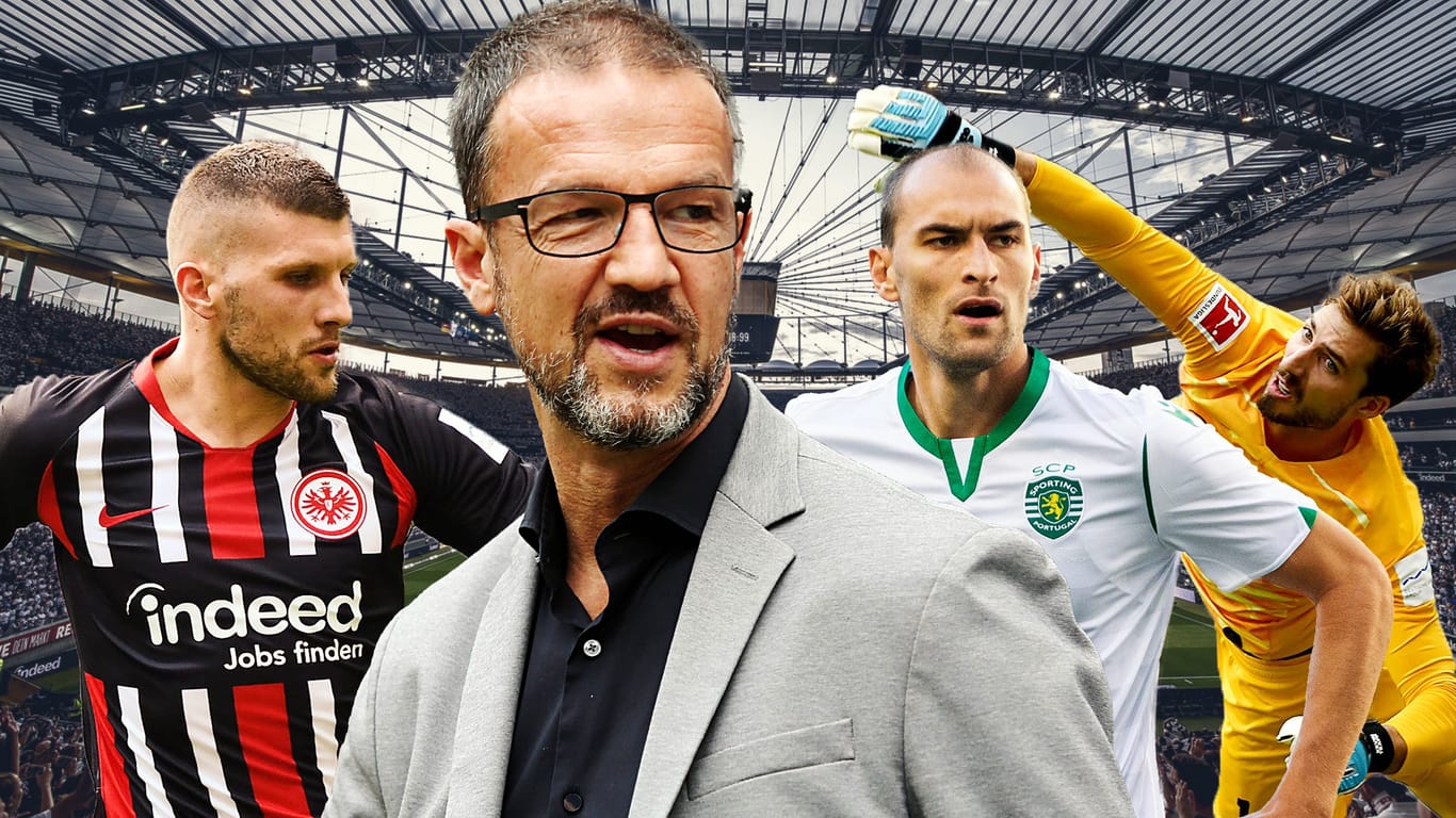 Transfer-Guru: Frankfurts Manager Fredi Bobic (2. v. l.) hat bei Neuverpflichtungen zuletzt ein gutes Händchen bewiesen. Spieler wie Ante Rebic (l.) oder Kevin Trapp (r.) stellten sich als absolute Volltreffer heraus. Nun soll er sich um Bas Dost (2. l. r.) bemühen.