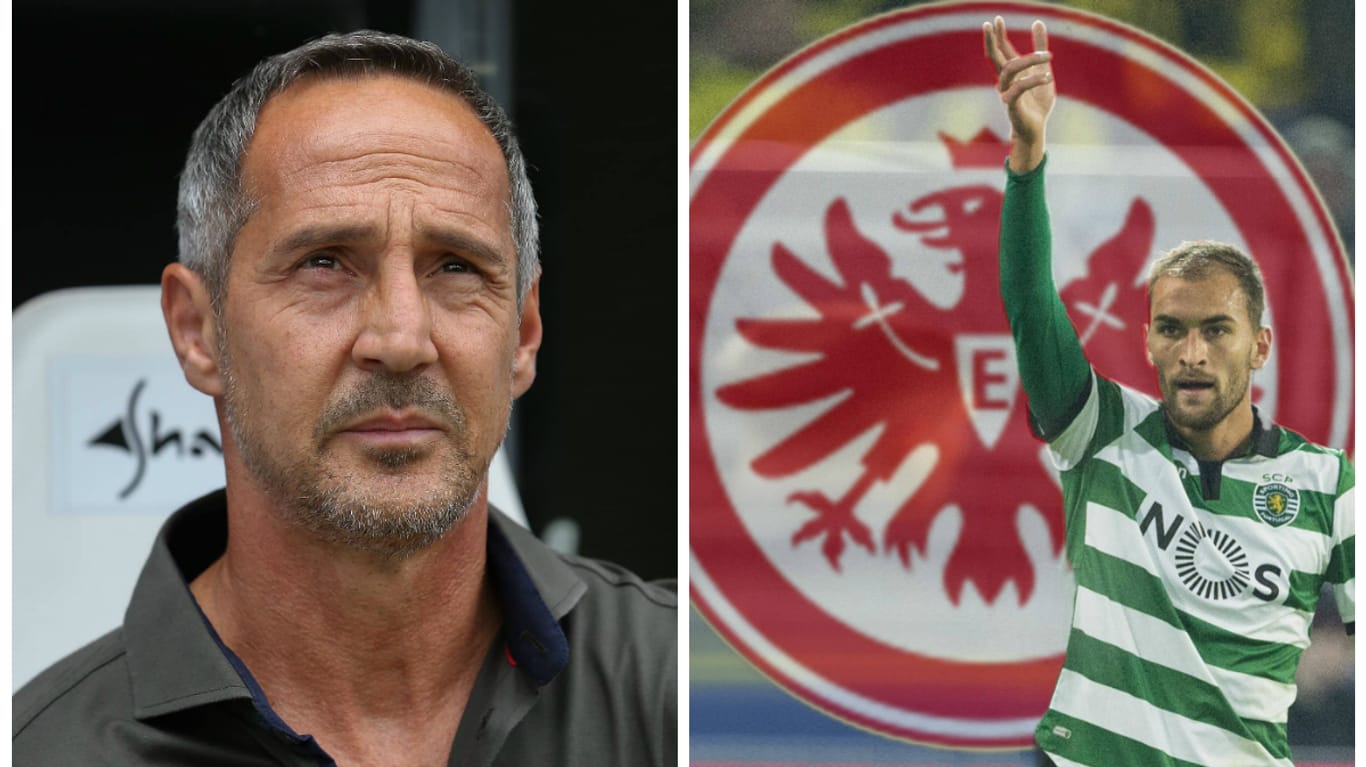 Eintracht-Trainer Adi Hütter (l.) hofft immer noch auf die Verpflichtung von Bas Dost.