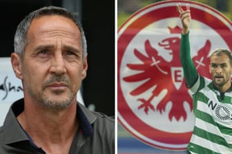 Eintracht-Trainer Adi Hütter (l.) hofft immer noch auf die Verpflichtung von Bas Dost.
