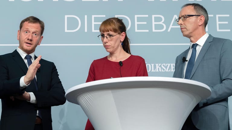 Michael Kretschmer, Katja Meier und Jörg Urban: Die Wahl-Debatte erfolgte auf Einladung der großen Regionalzeitungen.