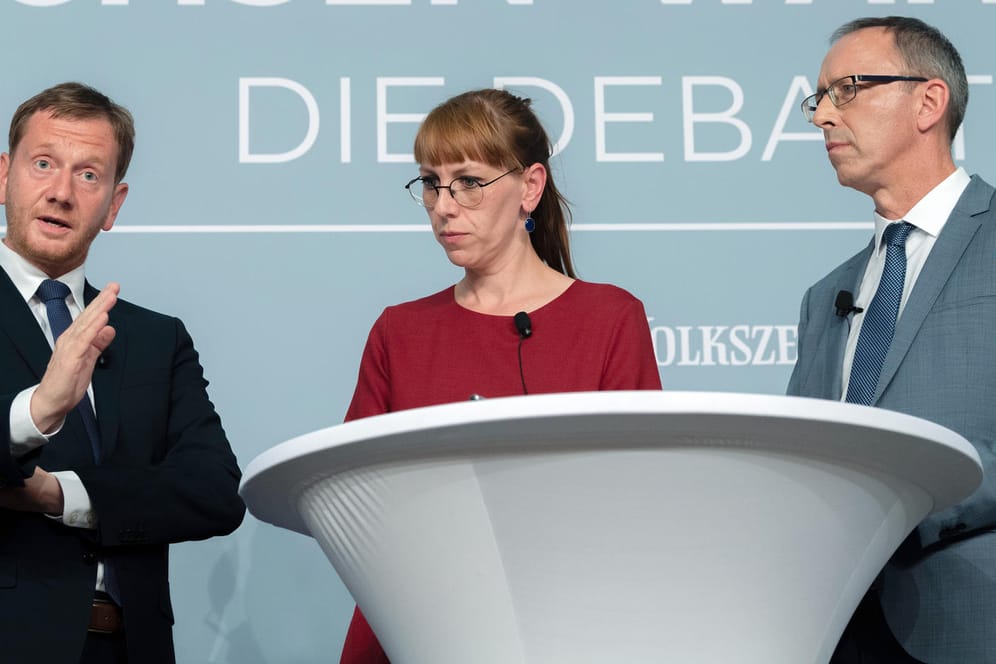 Michael Kretschmer, Katja Meier und Jörg Urban: Die Wahl-Debatte erfolgte auf Einladung der großen Regionalzeitungen.