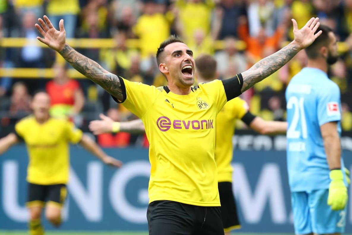 Paco Alcácer jubelt: Dortmunds spanischer Torjäger befindet sich zum Saisonstart schon in Topform.
