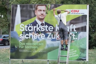 Im Umfrage-Aufwind: CDU-Wahlplakat mit Sachsens Ministerpräsident Michael Kretschmer.