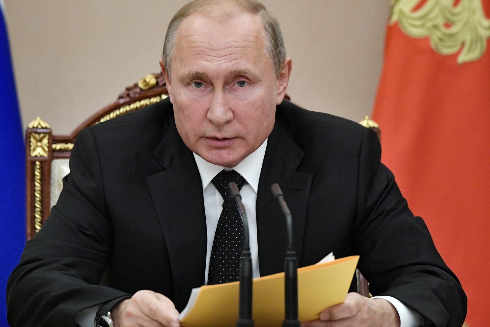 Russlands Präsident Putin bei der Sitzung des Sicherheitsrates in Moskau.
