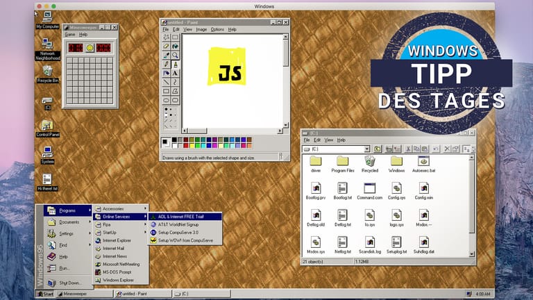 Ein Screenshot von Windows 95 als App: Das Programm gibt es zum kostenlosen Download.