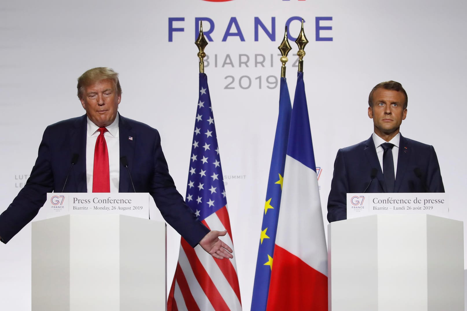 Trump und Macron auf dem G7-Gipfel in Biarritz: Bei der gemeinsamen Pressekonferenz äußerte sich der französische Präsident zuversichtlich in der Iran-Frage.