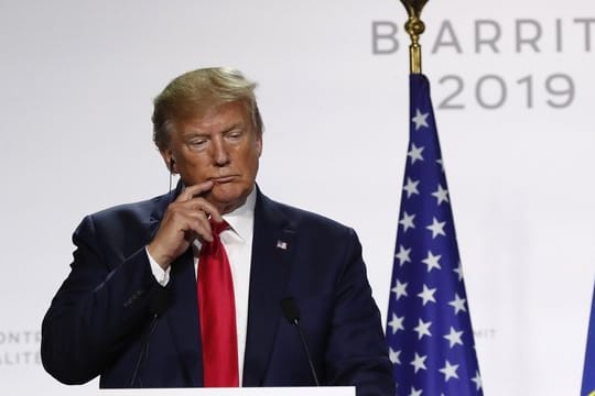 Donald Trump während der abschließenden Pressekonferenz des G7-Gipfels in Biarritz.