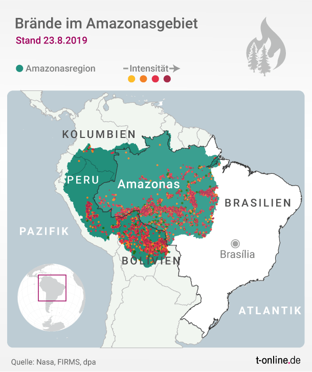 Regenwald im Amazonas: Die Feuer brennen vor allem in der Nähe von Ackerland.
