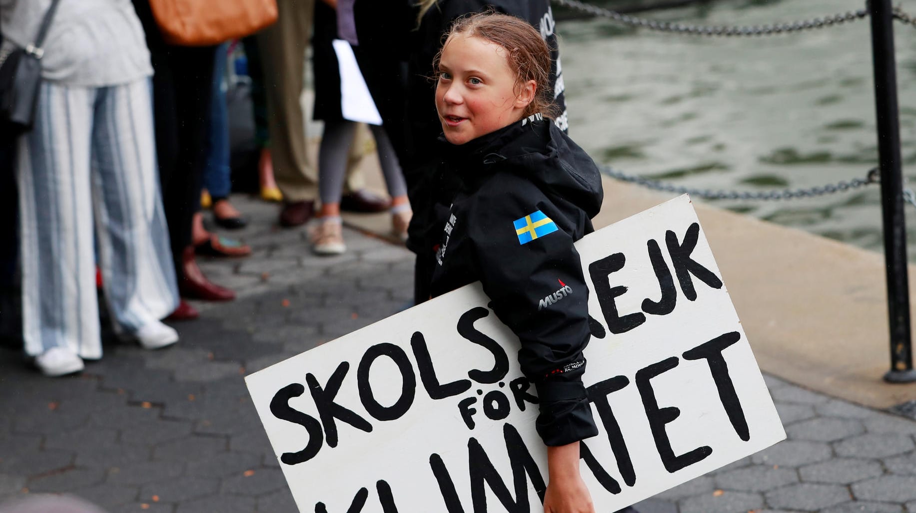 Greta Thunberg in New York: Nach 14 Tagen Seereise ist sie an der US-Ostküste angekommen.