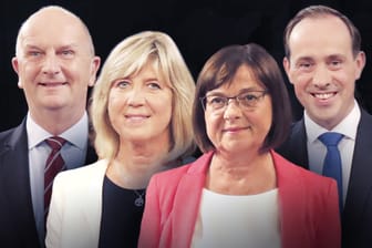 Die Kandidaten der wahrscheinlichsten Regierungsparteien in Brandenburg: ( v.l.) Dietmar Woidke (SPD), Kathrin Dannenberg (Linke), Ursula Nonnemacher (Grüne) und Ingo Senftleben (CDU).