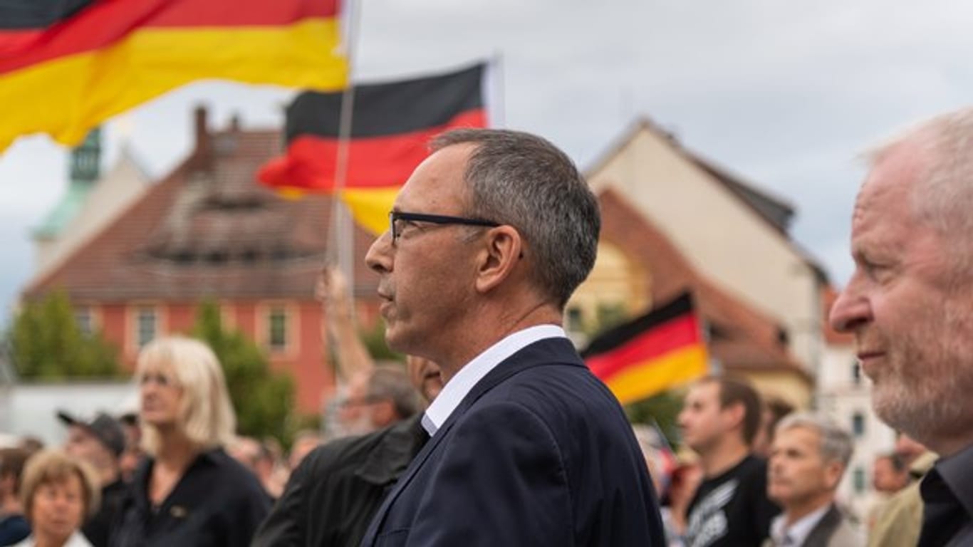Jörg Urban, Spitzenkandidat der AfD in Sachsen, während einer Wahlkampfkundgebung in Bautzen.