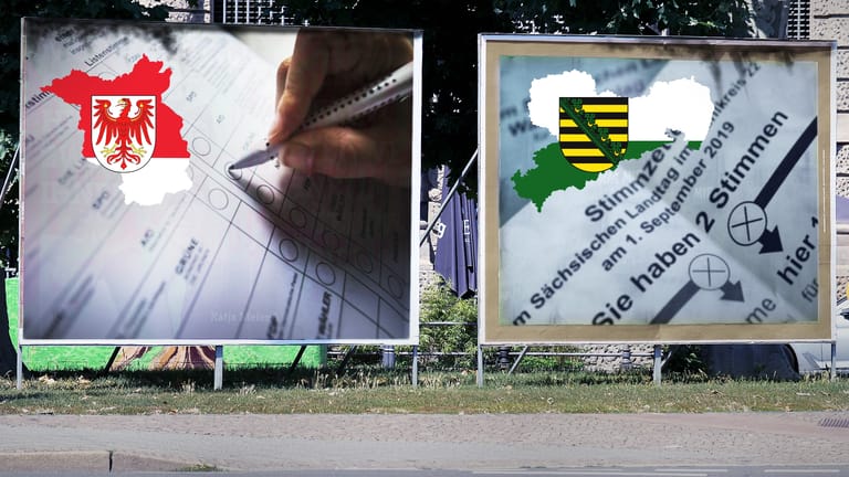 Wahlplakate zur Landtagswahl in Brandenburg und Sachsen. In beiden Bundesländern wird am 1. September ein neues Parlament gewählt.