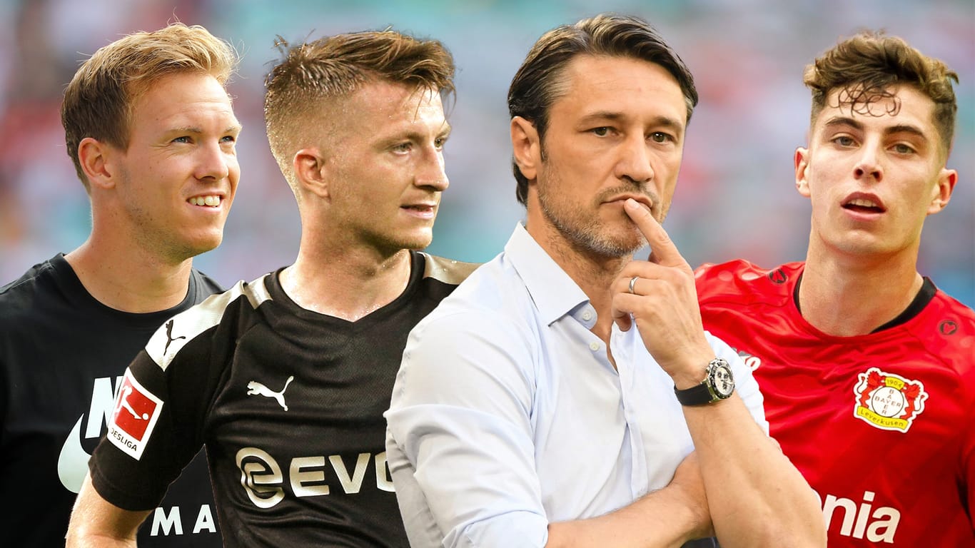 Mit ihren Teams in der Champions League am Start: (v. l.) Leipzigs Julian Nagelsmann, Dortmunds Marco Reus, Bayerns Niko Kovac und Leverkusens Kai Havertz.