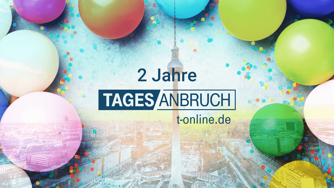 Bunte Ballons vor dem Wahrzeichen der Hauptstadt: Gratulieren Sie dem t-online.de-Morgennewsletter Tagesanbruch zum zweiten Geburtstag.