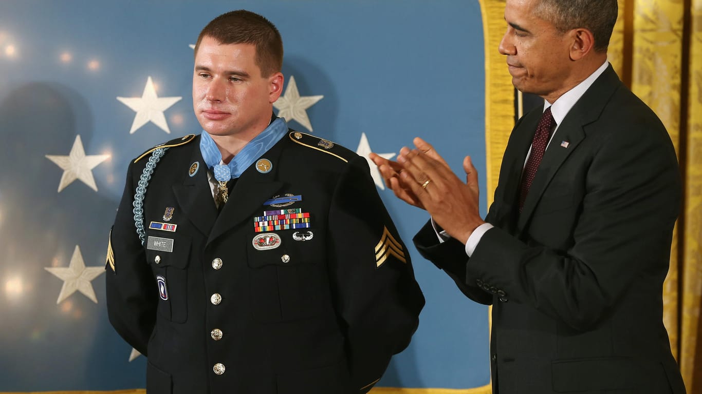 US-Soldat Kyle White bei seiner Ehrung durch Präsident Obama: Biden verlieh ihm nie einen Orden – und er lehnte ihn auch nicht ab.