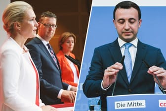 Die SPD-Interims-Chefs Schwesig, Schäfer-Gümbel und Dreyer (v.l.) und CDU-Generalsekretär Paul Ziemiak