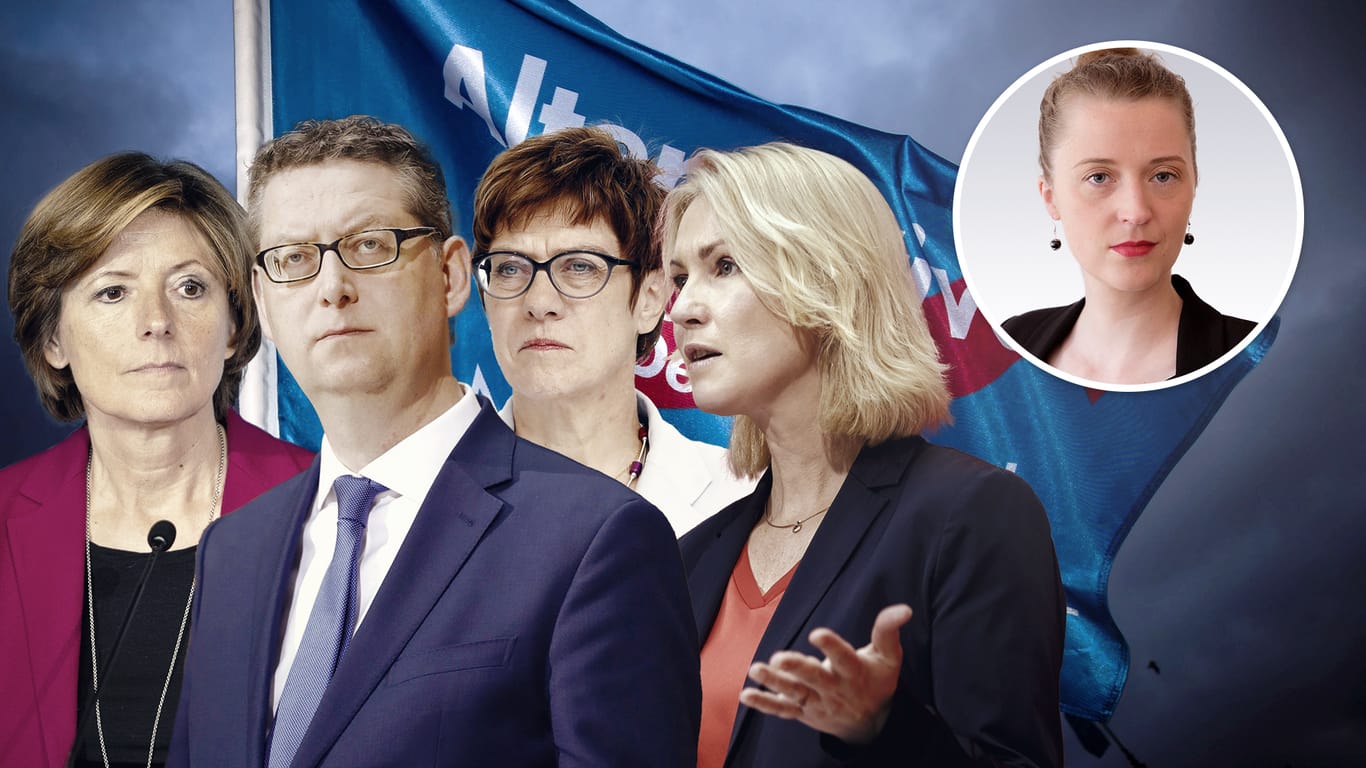 Die SPD-Interims-Chefs Dreyer und Schäfer-Gümbel, CDU-Chefin Kramp-Karrenbauer und SPD-Interims-Vorsitzende Schwesig (von links)