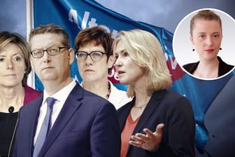 Die SPD-Interims-Chefs Dreyer und Schäfer-Gümbel, CDU-Chefin Kramp-Karrenbauer und SPD-Interims-Vorsitzende Schwesig (von links)