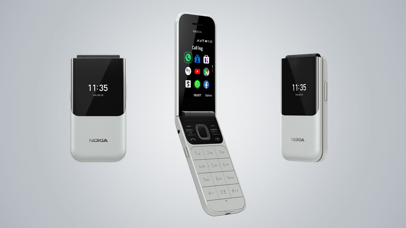 Das neue Nokia 2720: Auf dem Klapphandy funktionieren auch der Messenger WhatsApp und der Sprachassistent Google Assistant.