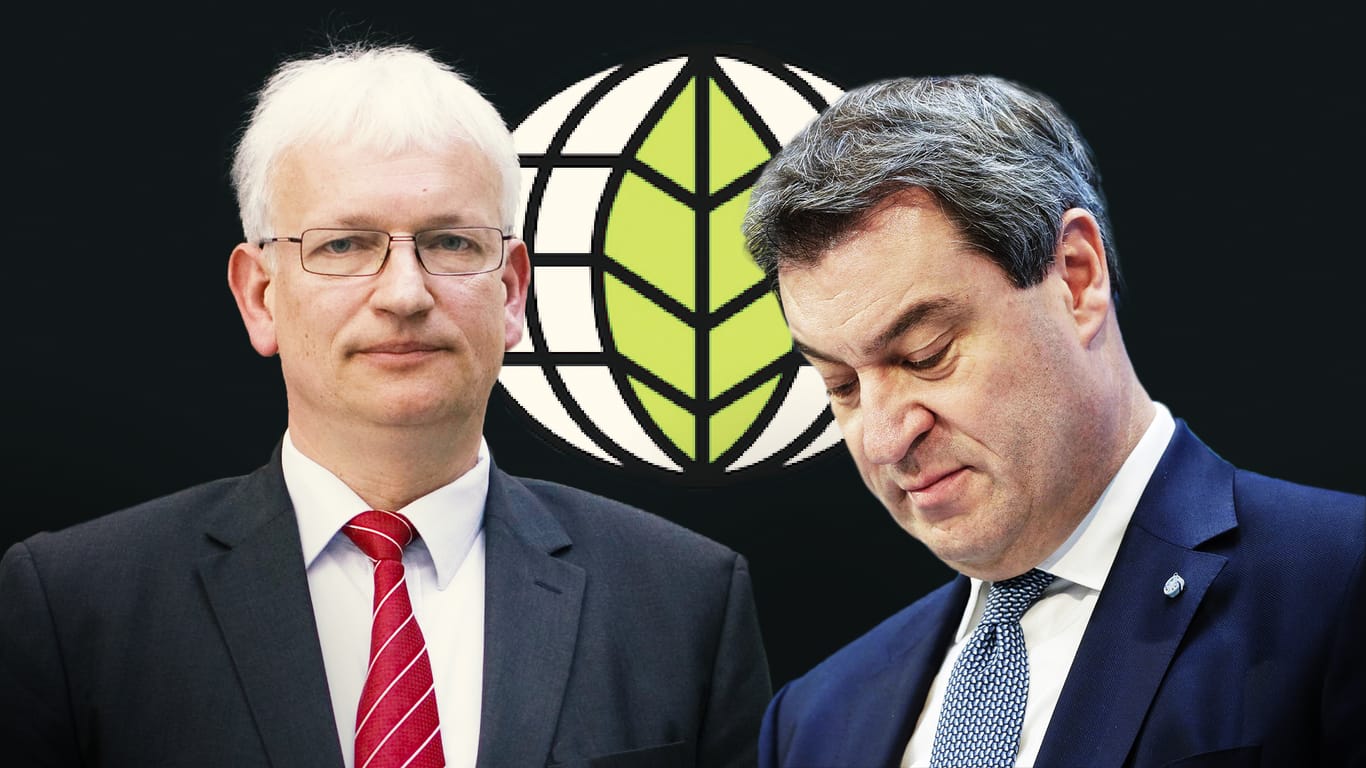 DUH-Bundesgeschäftsführer Jürgen Resch (links) und Bayerns Ministerpräsident Markus Söder: Nach den von der Umwelthilfe angestrengten Verfahren geht es darum, ob eine Beugehaft für Politiker möglich ist.
