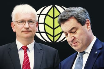 DUH-Bundesgeschäftsführer Jürgen Resch (links) und Bayerns Ministerpräsident Markus Söder: Nach den von der Umwelthilfe angestrengten Verfahren geht es darum, ob eine Beugehaft für Politiker möglich ist.
