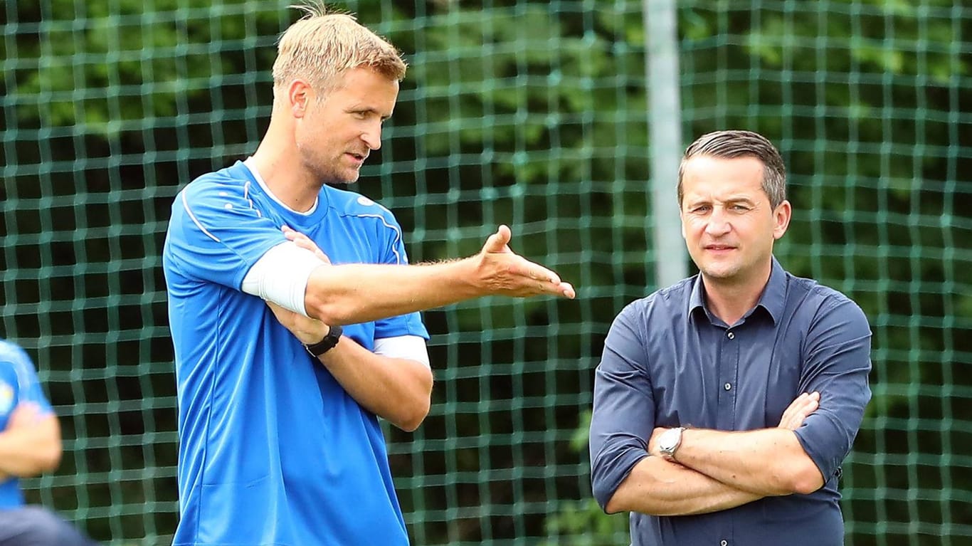 Trainer David Bergner (l.) und Sportdirektor Thomas Sobotzik: Beide haben den Chemnitzer FC verlassen.