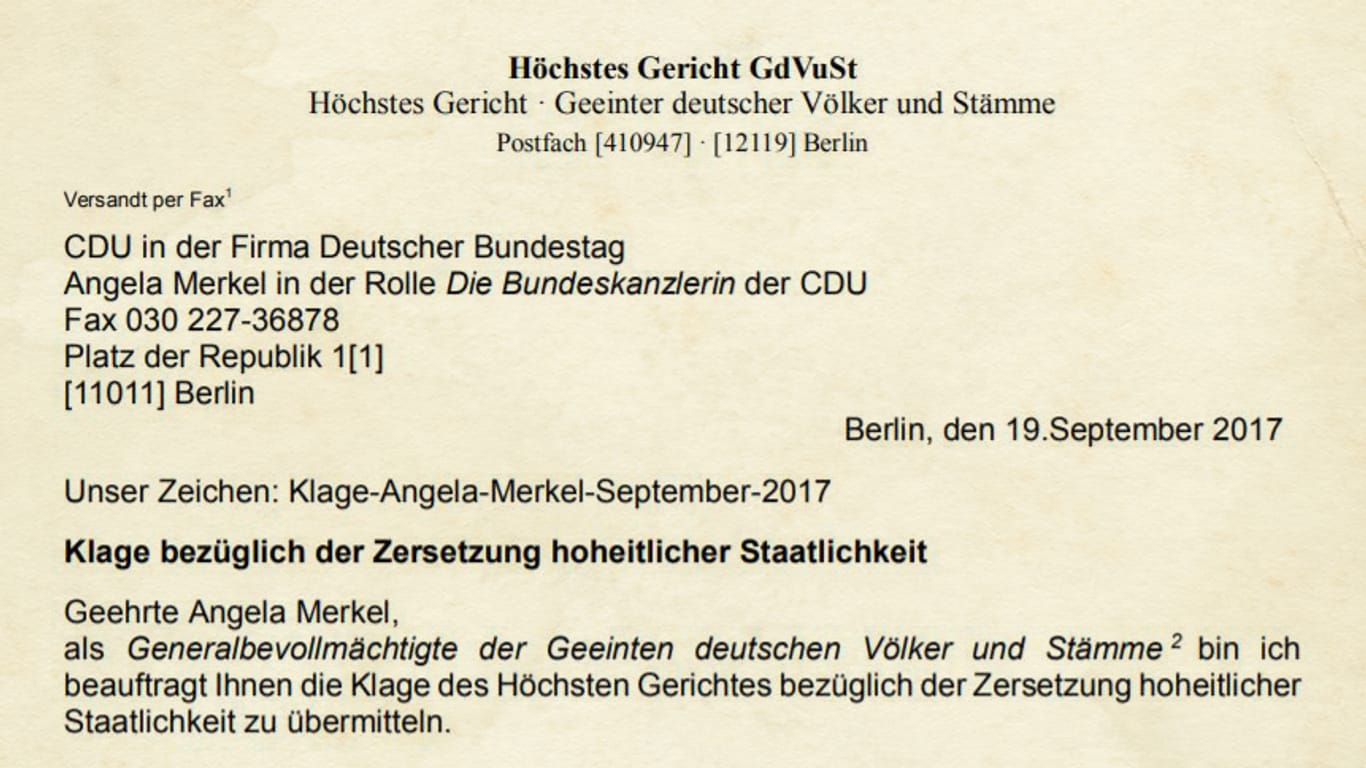 Der Brief an Angela Merkel: Als Strafzahlung werden 9.000 Unzen Feingold angedroht.