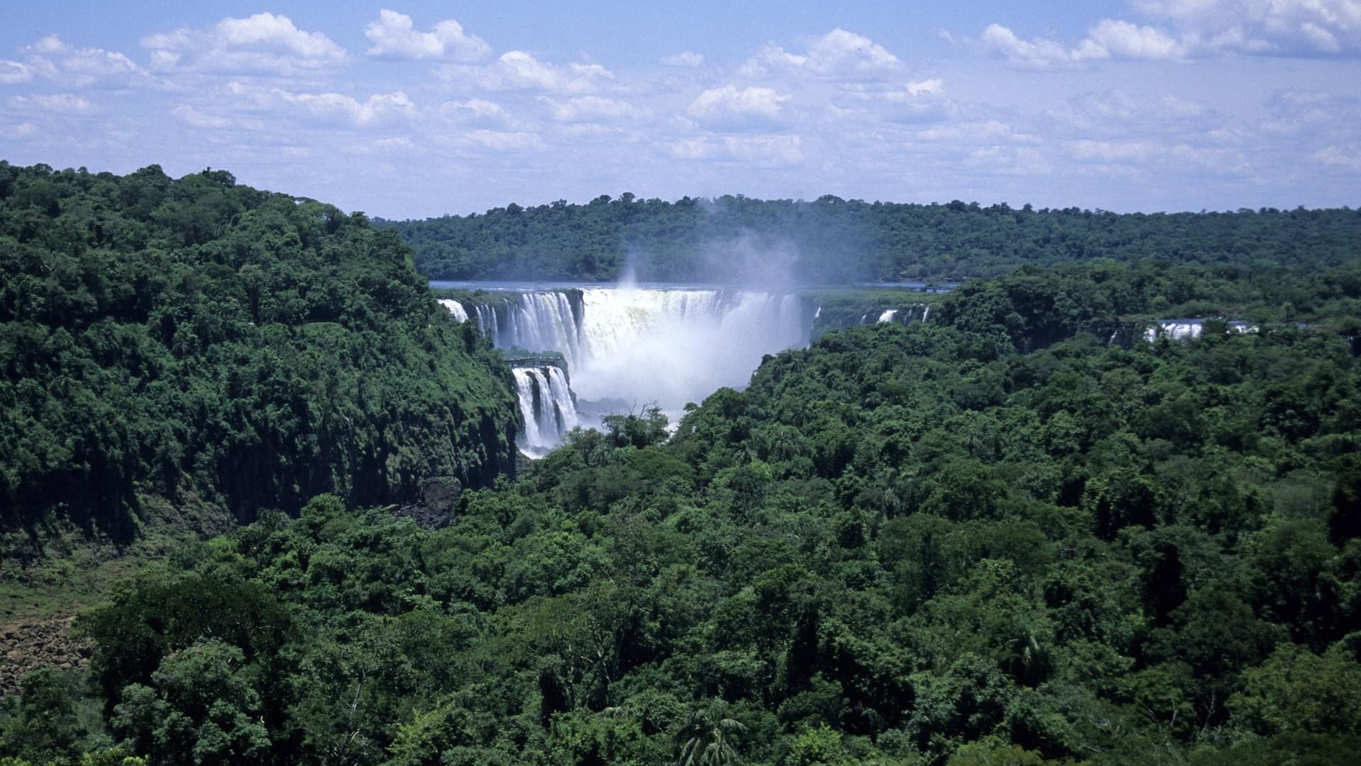 Die Iguazú-Wasserfälle an der Grenze von Brasilien und Argentinien: Behörden warnen vor der voranschreitenden Vernichtung des brasilianischen Regenwalds.