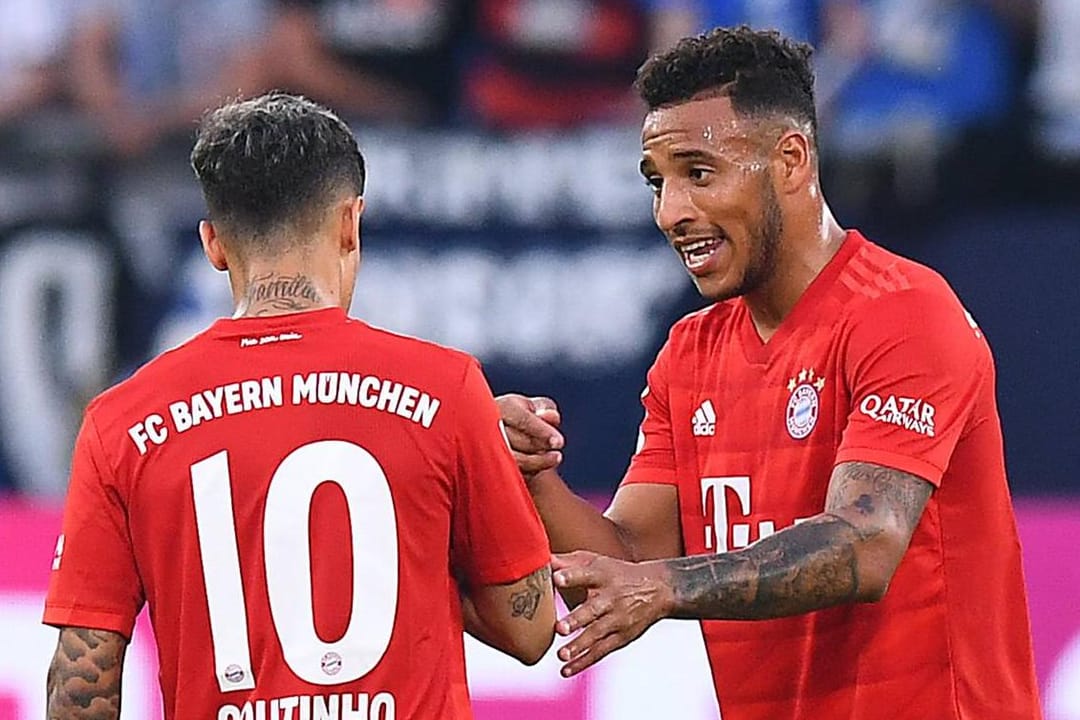 Corentin Tolisso (r.): Der Mittelfeldspieler ist von Neuzugang Philippe Coutinho (l.) schwer angetan.