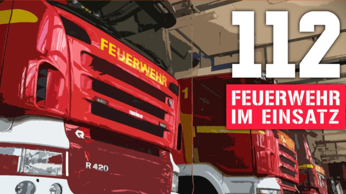 Ein Feuerwehrfahrzeug und der Schriftzug "112 Feuerwehr im Einsatz" im Vordergrund: Die Hagener Feuerwehr ist in der Sendung ab Ende September zu sehen.