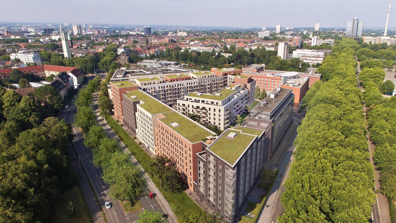 Die Berswordtstraße/ Lindemannstraße von oben: Die Visualisierung soll zeigen, wie das Wohnbauprojekt im Jahr 2020 aussehen wird.