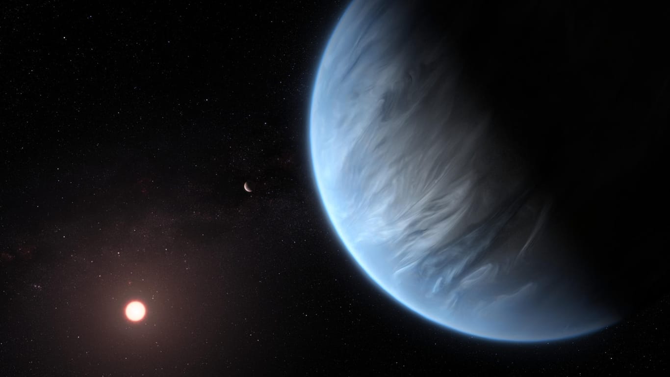 Illustration des Exoplanets K2-18b: Die Forscher haben Wasserdampf in seiner Atmosphäre festgestellt.